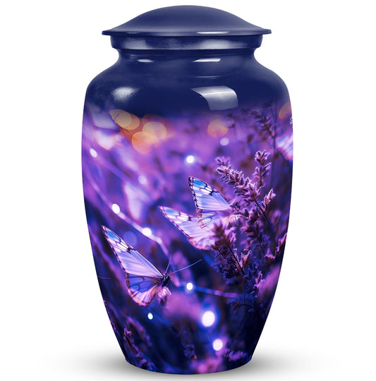 Purple Butterfly Large Metal Urn for Ashes.