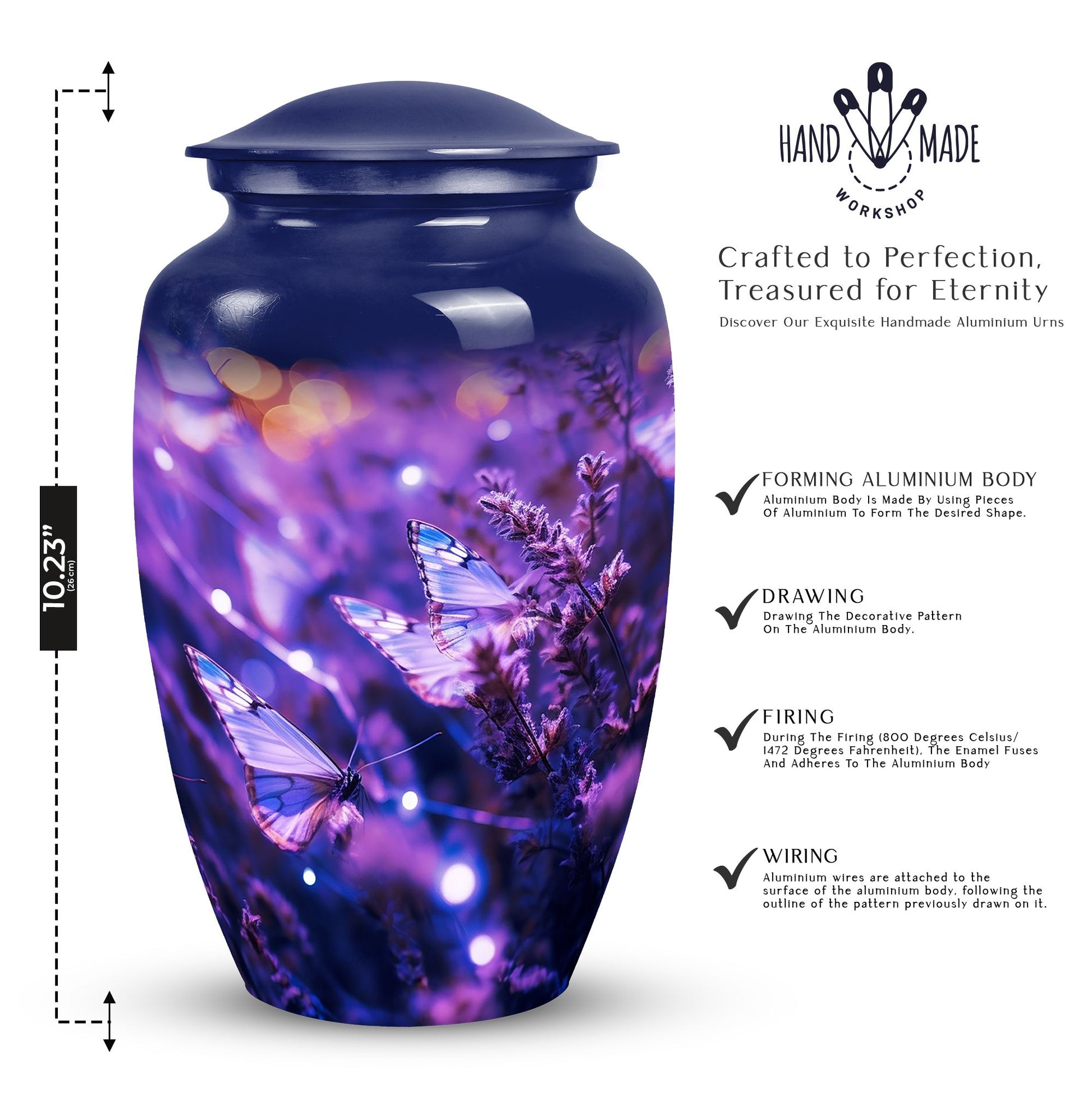 Purple Butterfly Large Metal Urn for Ashes.