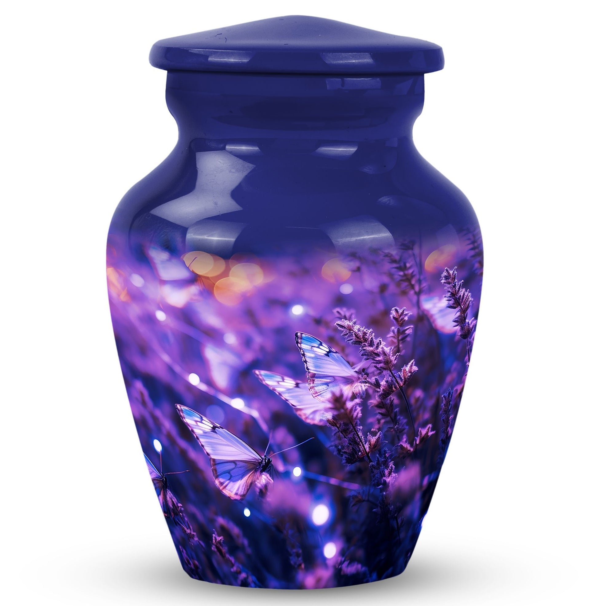 Purple Butterfly Large Metal Urn for Ashes.