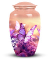 Classic Butterflies fly Sunset Meadow Cremation Urn.