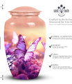 Classic Butterflies fly Sunset Meadow Cremation Urn.