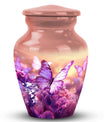 Classic Butterflies fly Sunset Meadow Cremation Urn.