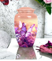 Classic Butterflies fly Sunset Meadow Cremation Urn.