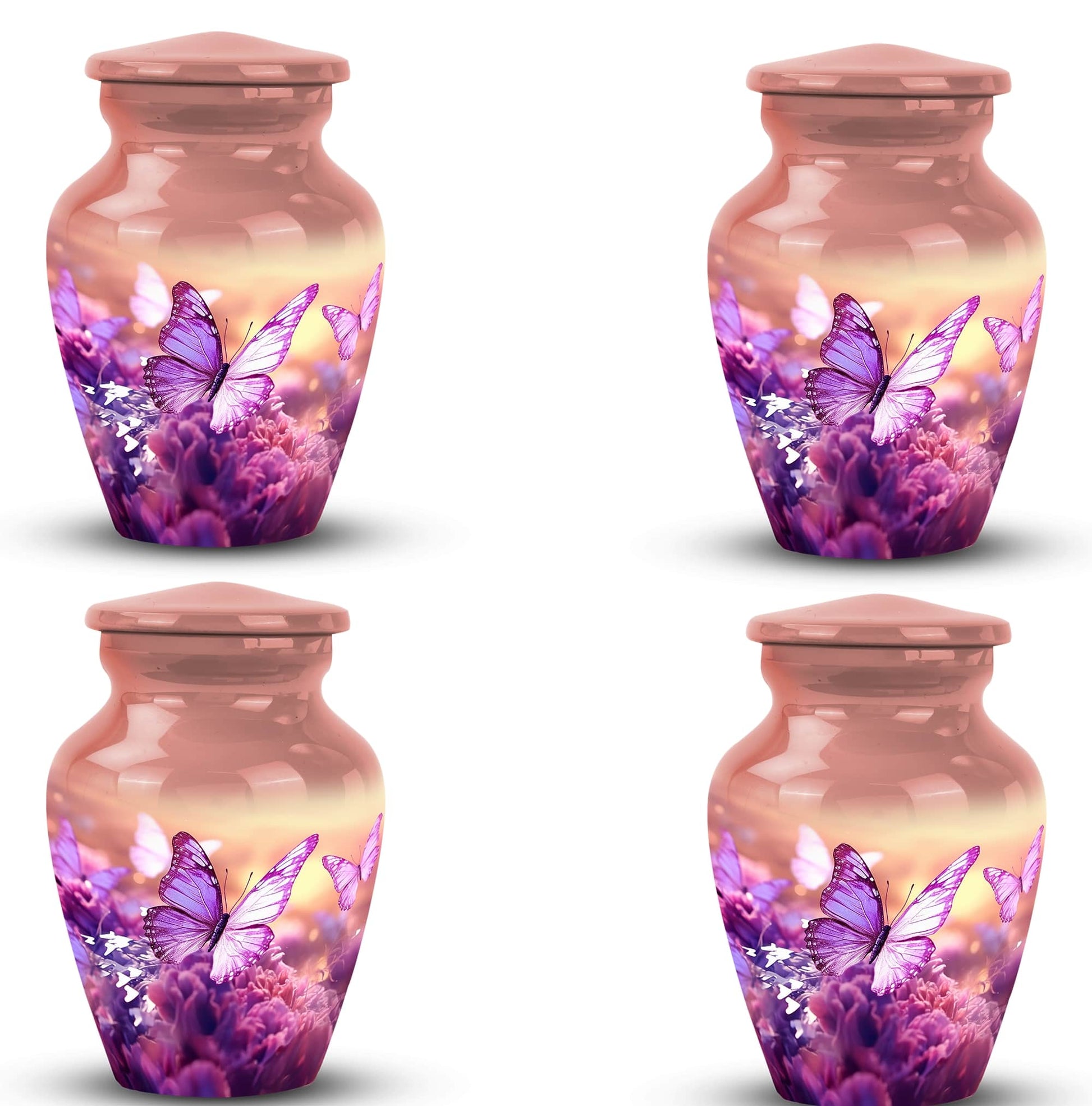 Classic Butterflies fly Sunset Meadow Cremation Urn.