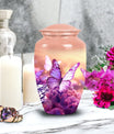 Classic Butterflies fly Sunset Meadow Cremation Urn.