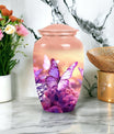 Classic Butterflies fly Sunset Meadow Cremation Urn.