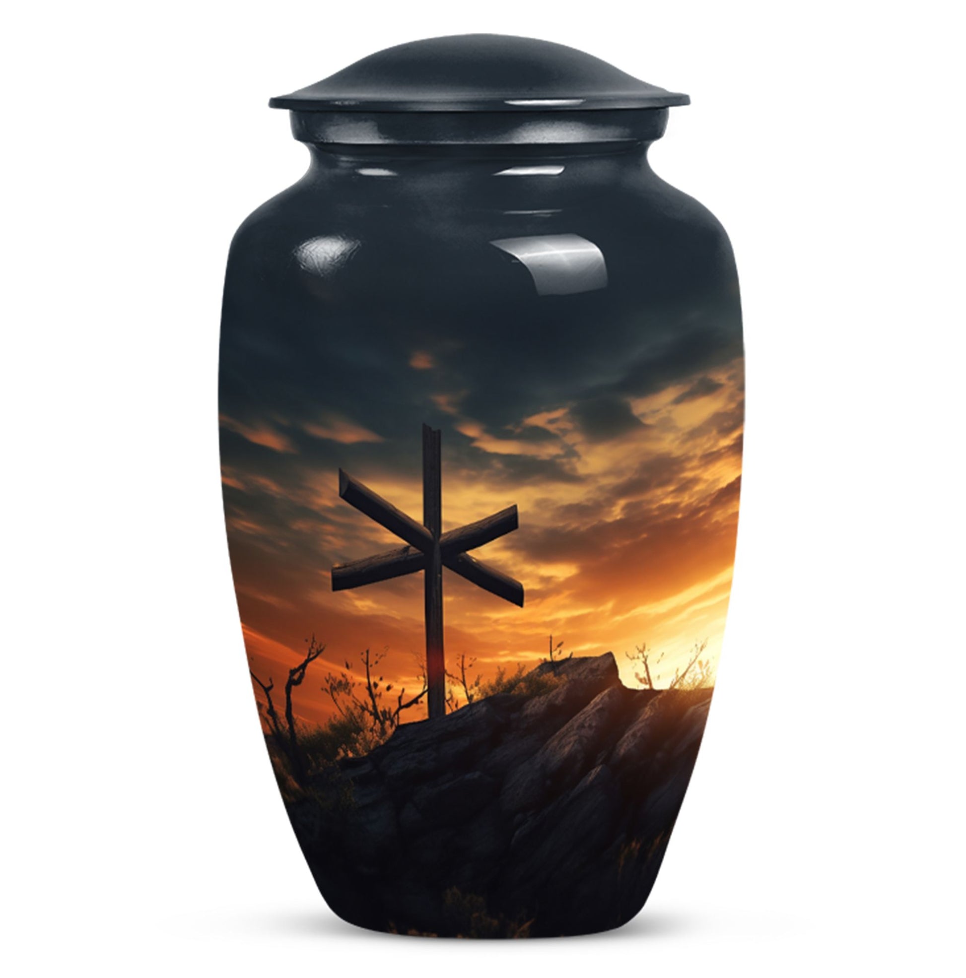 Classic Christ Cross Cremation Urn, Velvet Pouch for Ashes