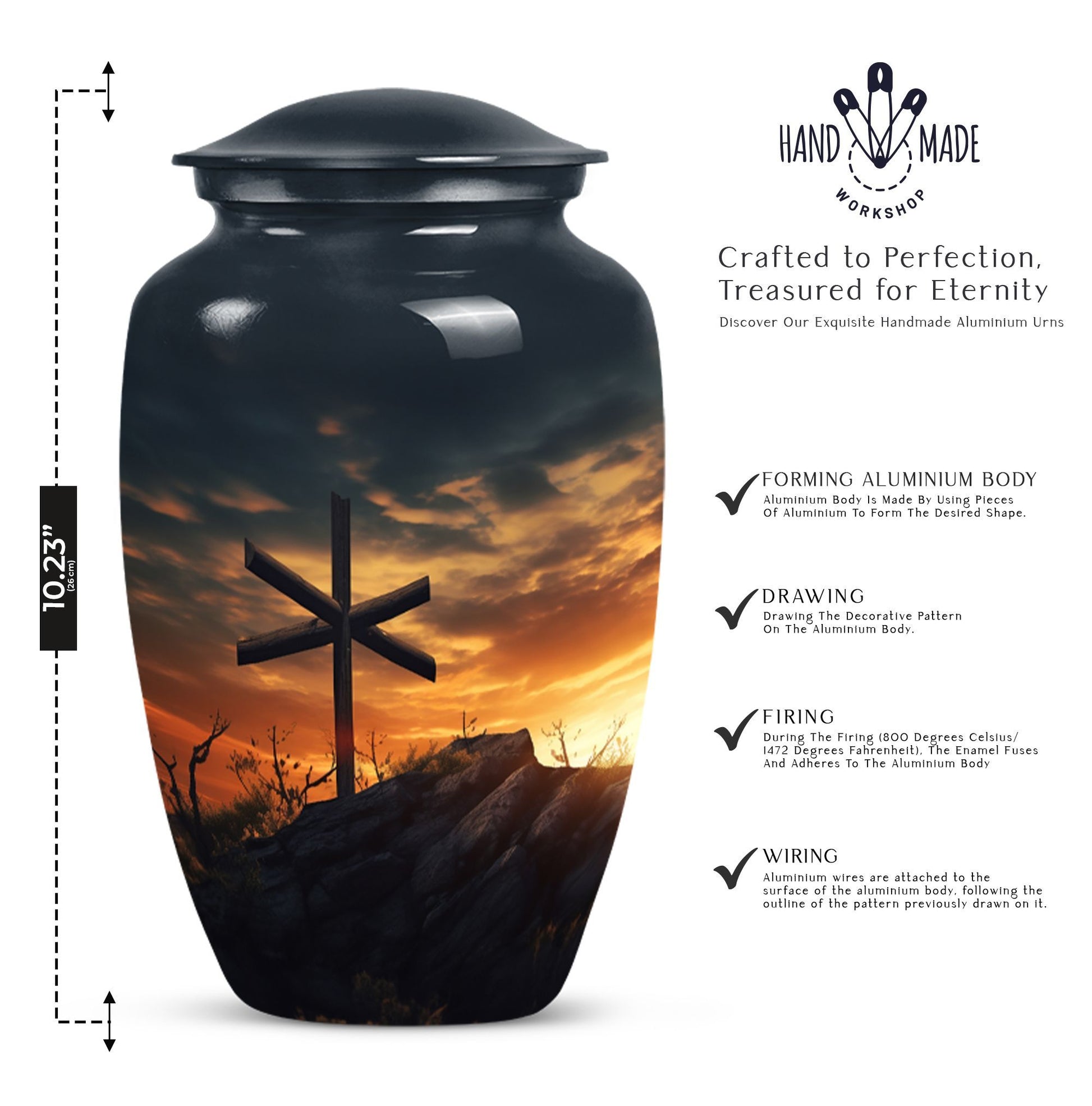 Classic Christ Cross Cremation Urn, Velvet Pouch for Ashes