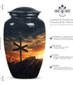 Classic Christ Cross Cremation Urn, Velvet Pouch for Ashes