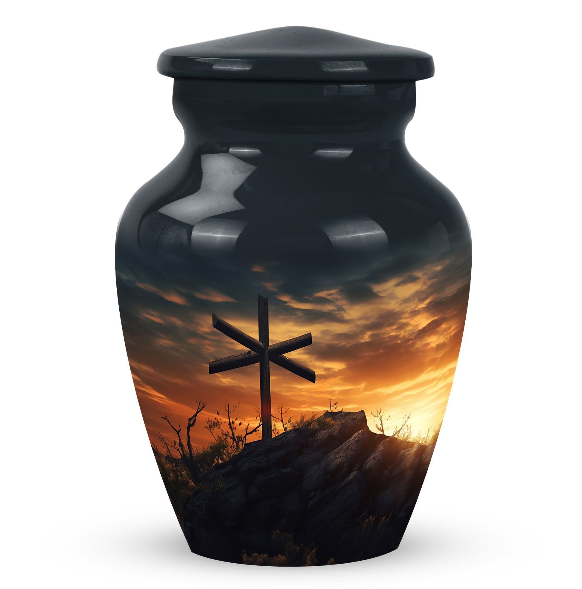 Classic Christ Cross Cremation Urn, Velvet Pouch for Ashes