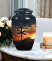 Classic Christ Cross Cremation Urn, Velvet Pouch for Ashes