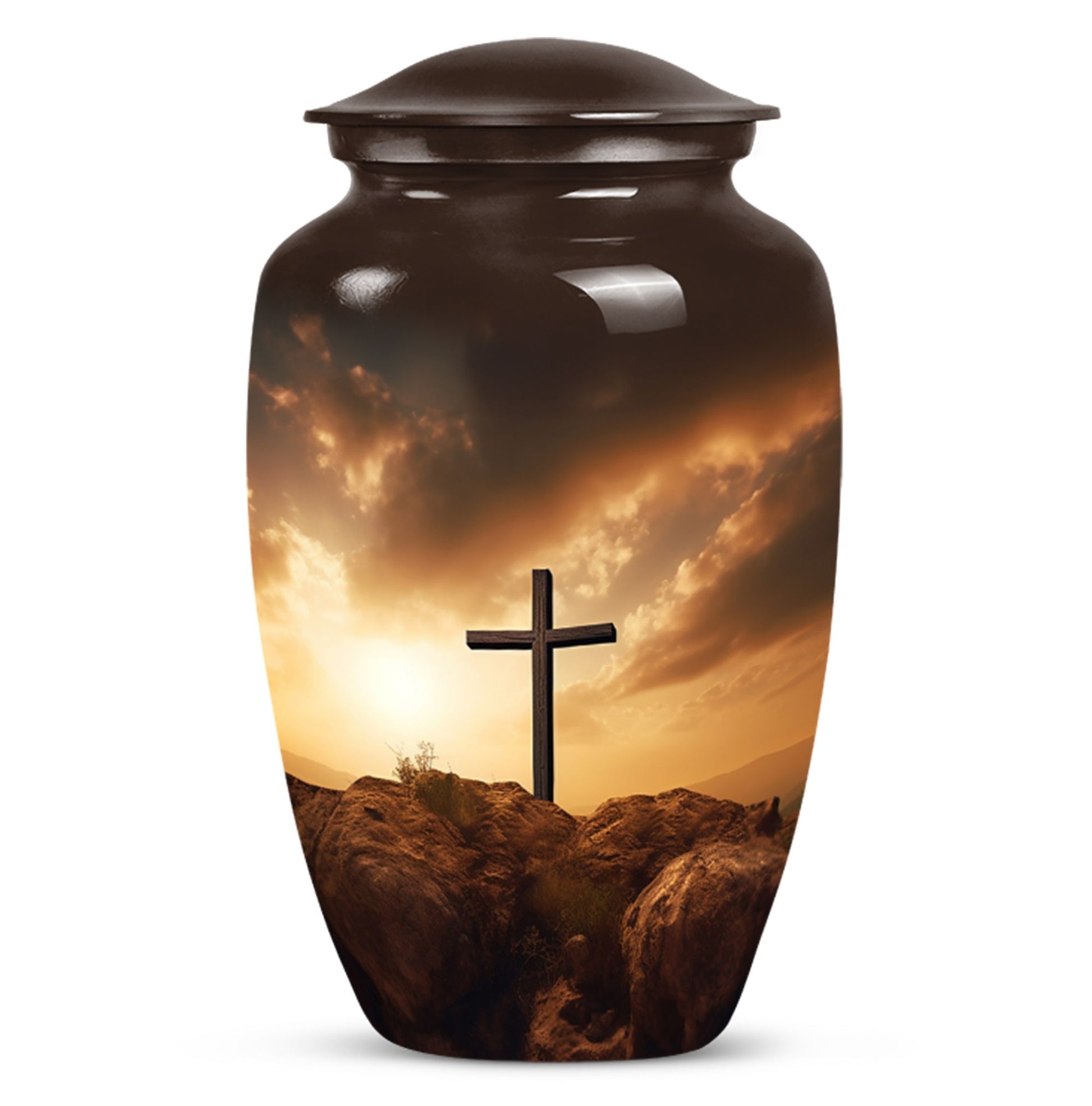 Jesus Christ Cross Urn in Aluminium, Classic Design Urn.