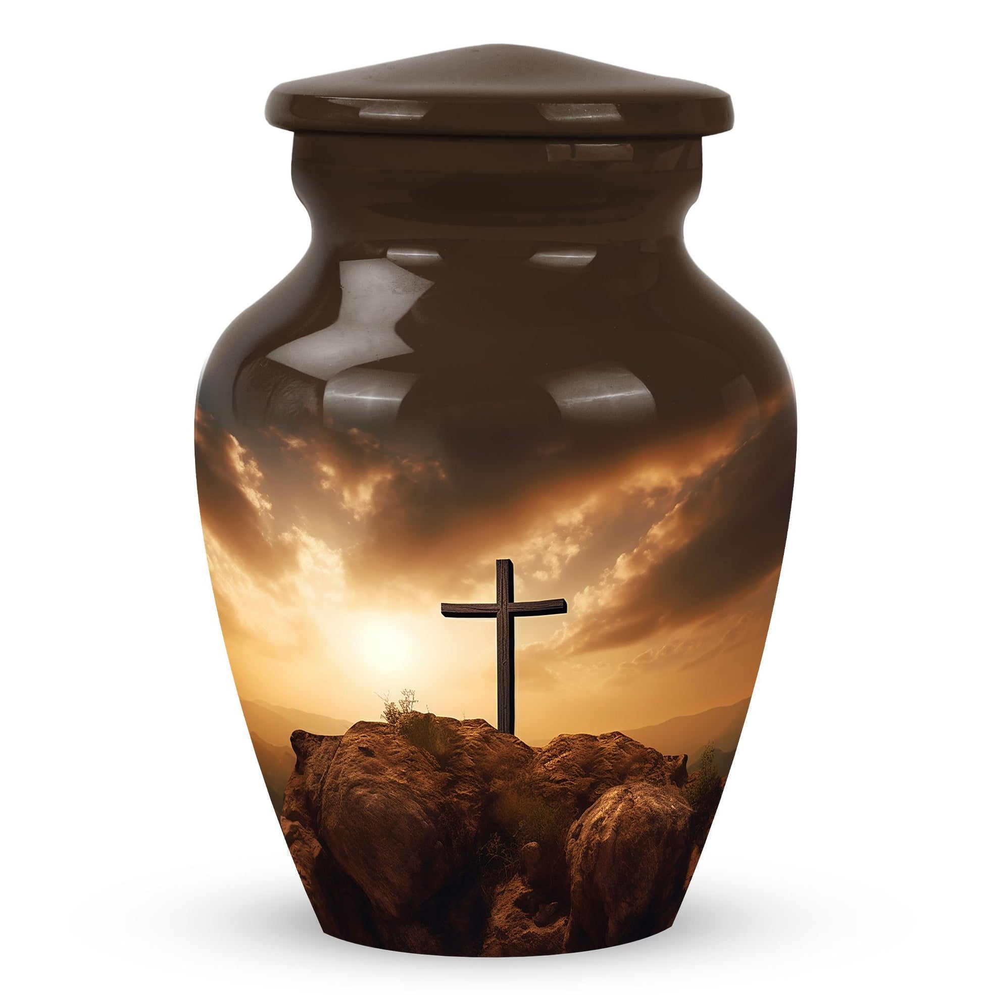 Jesus Christ Cross Urn in Aluminium, Classic Design Urn.