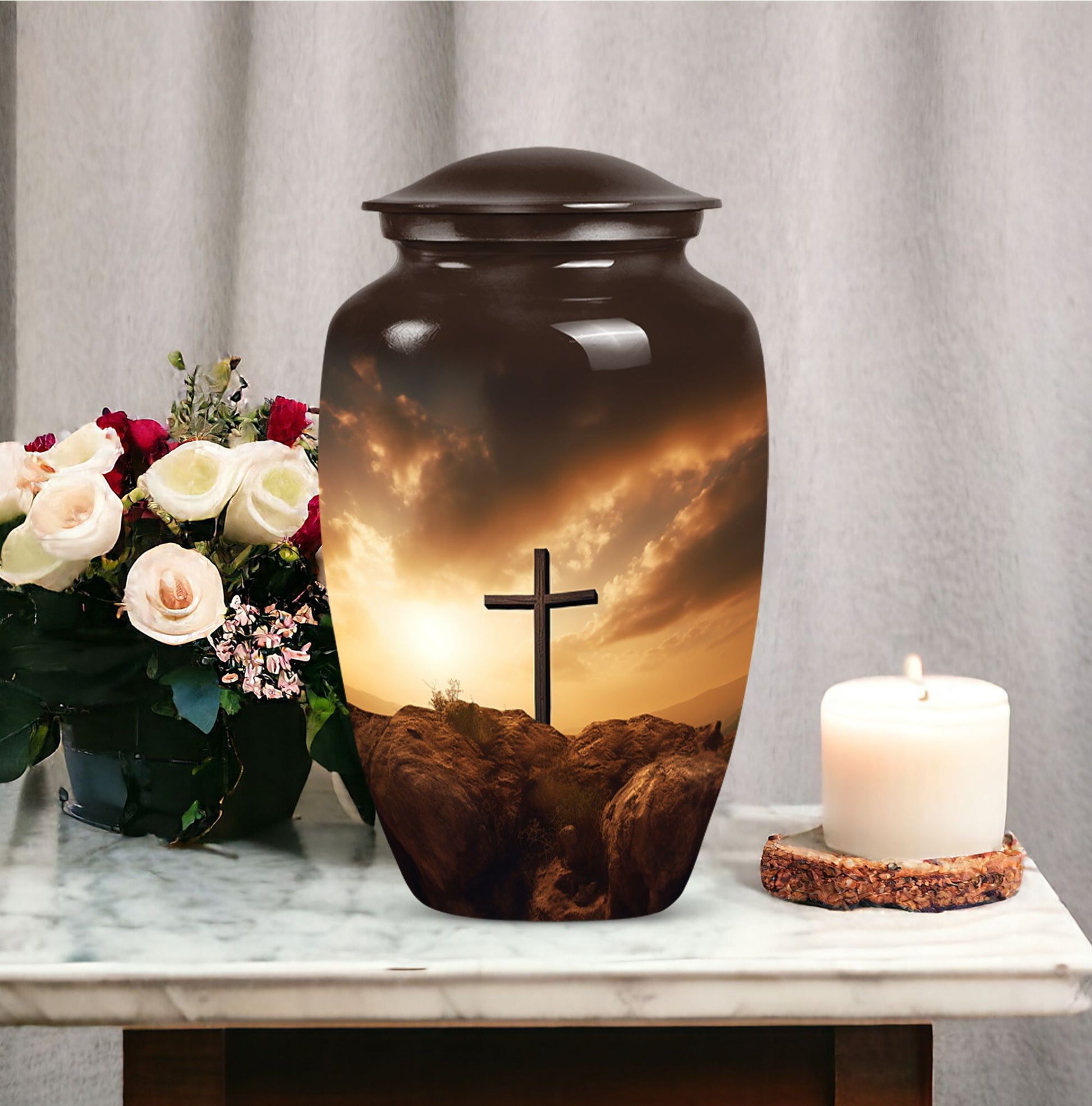 Jesus Christ Cross Urn in Aluminium, Classic Design Urn.