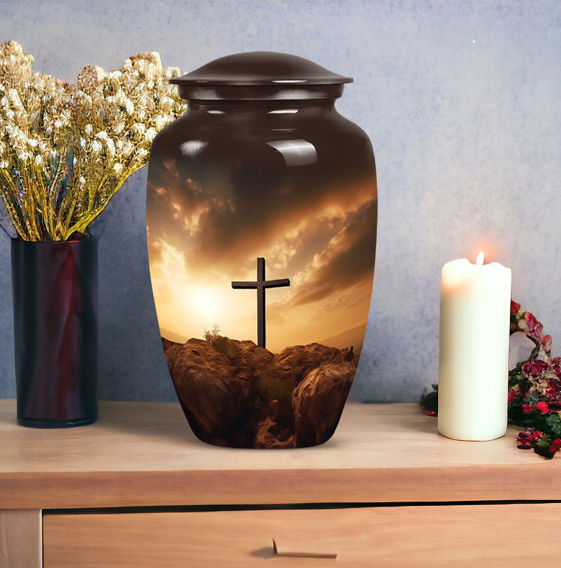 Jesus Christ Cross Urn in Aluminium, Classic Design Urn.