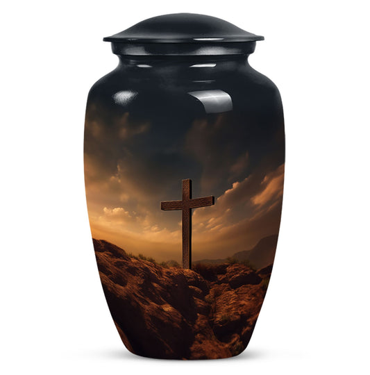 Jesus Christ Cross Cremation Urn, personalized aluminum urn.