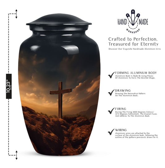 Jesus Christ Cross Cremation Urn, personalized aluminum urn.