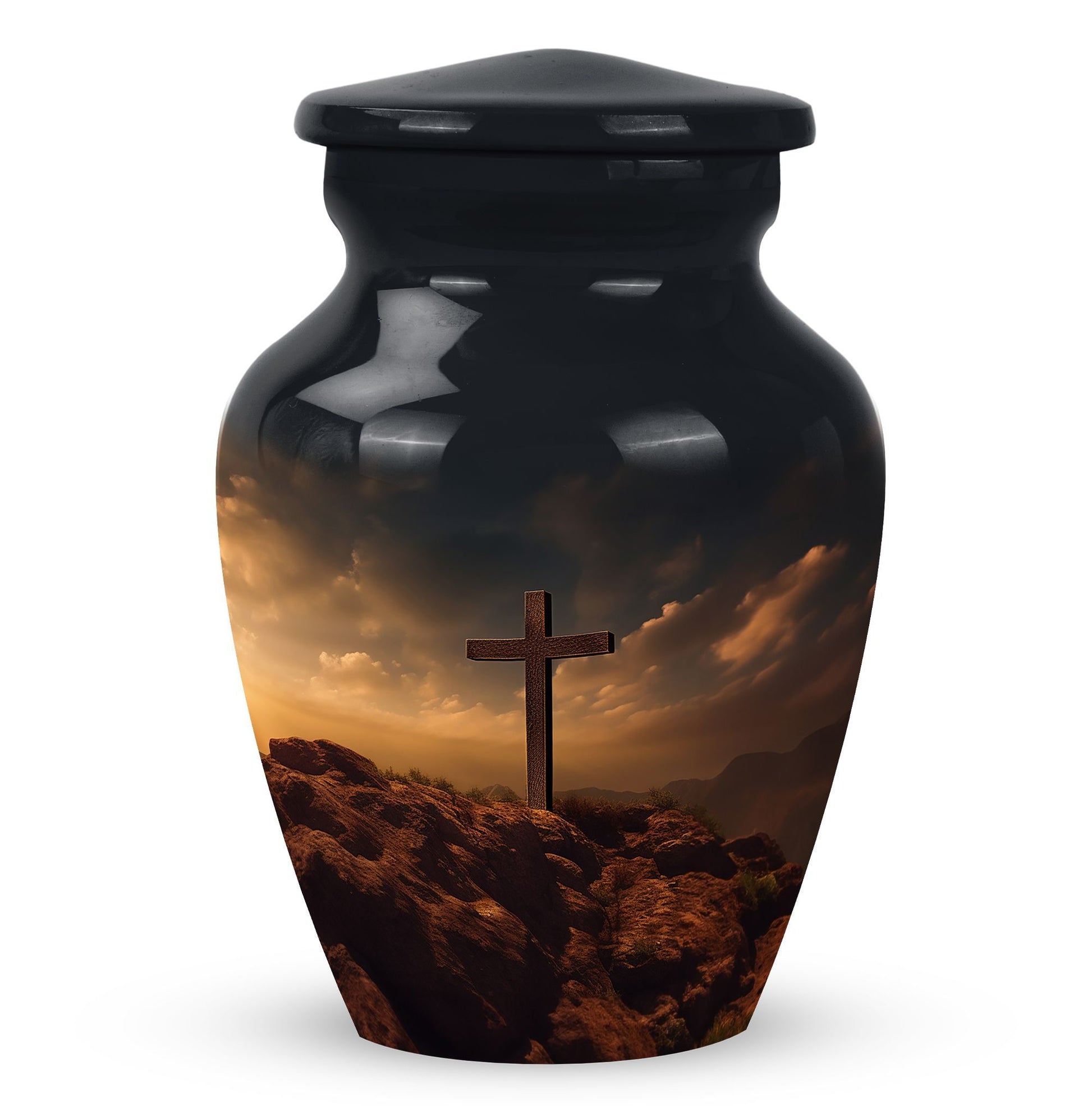 Jesus Christ Cross Cremation Urn, personalized aluminum urn.