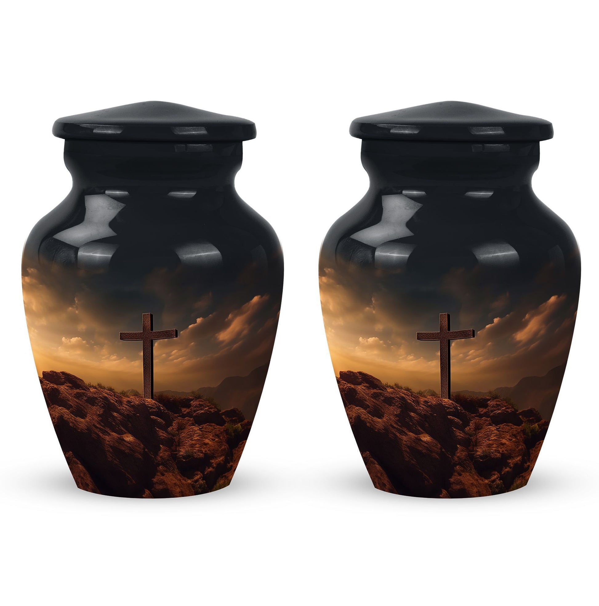 Jesus Christ Cross Cremation Urn, personalized aluminum urn.