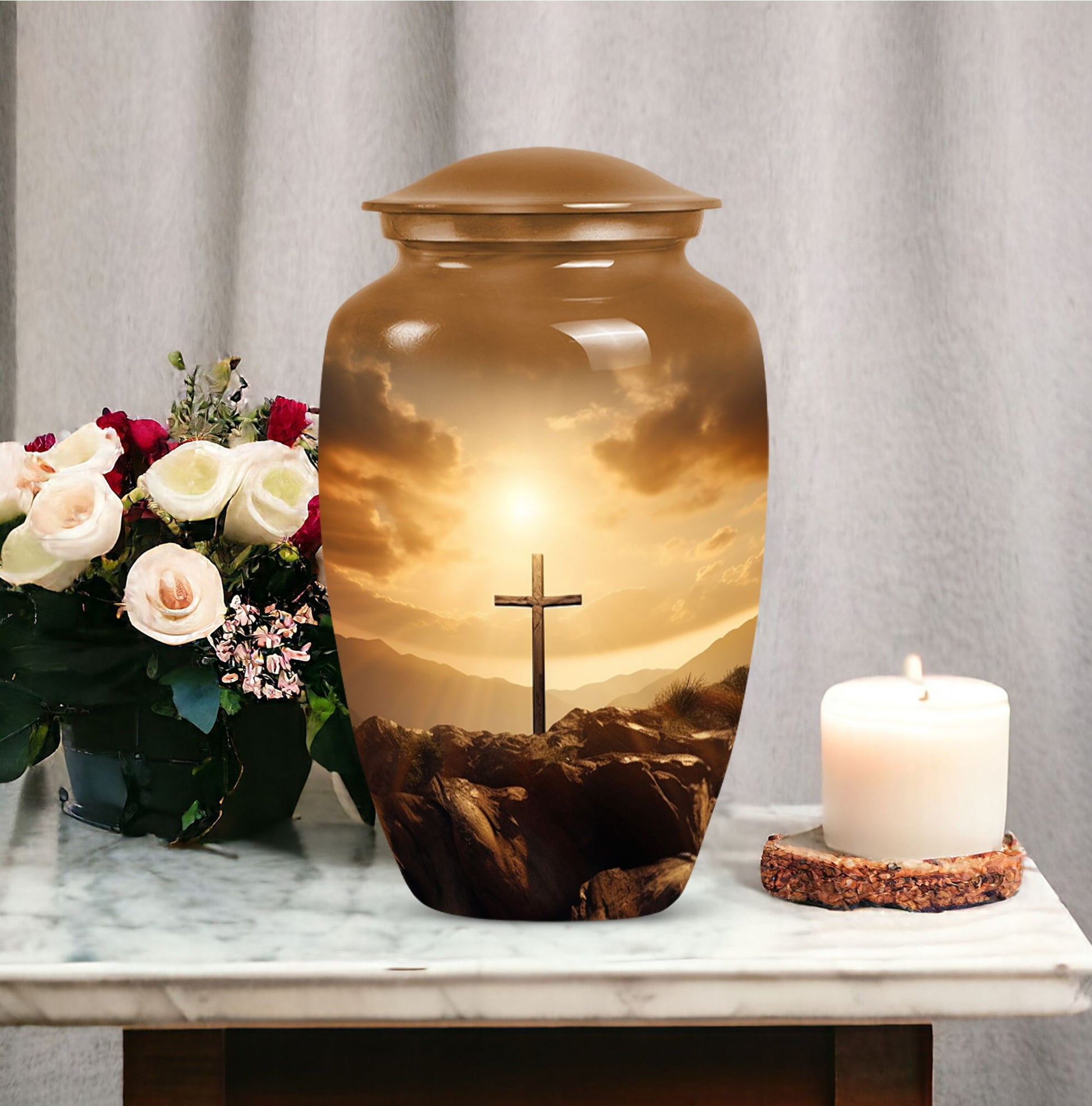 Large Jesus Cross Memorial Urn in classic design.