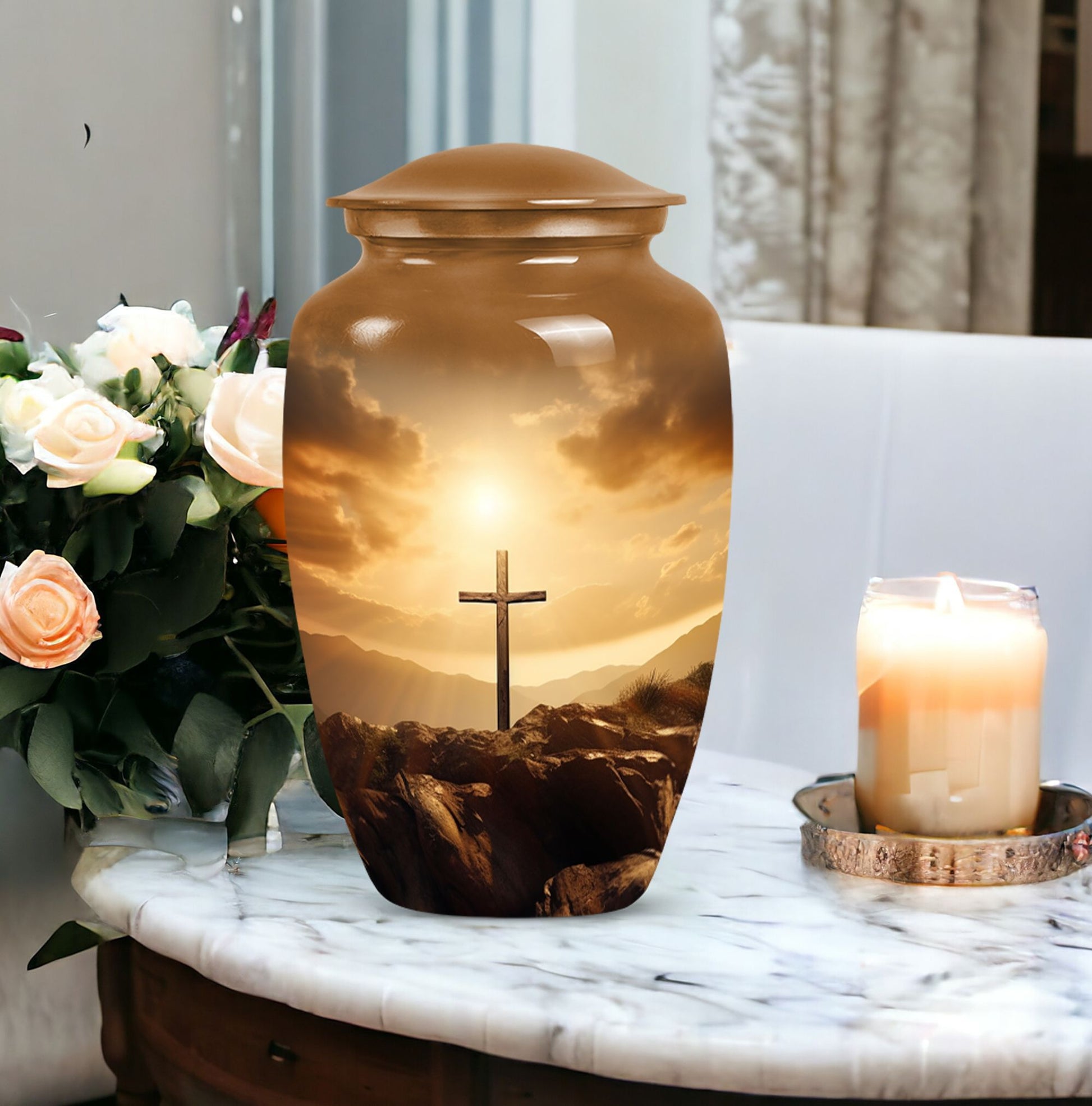 Large Jesus Cross Memorial Urn in classic design.