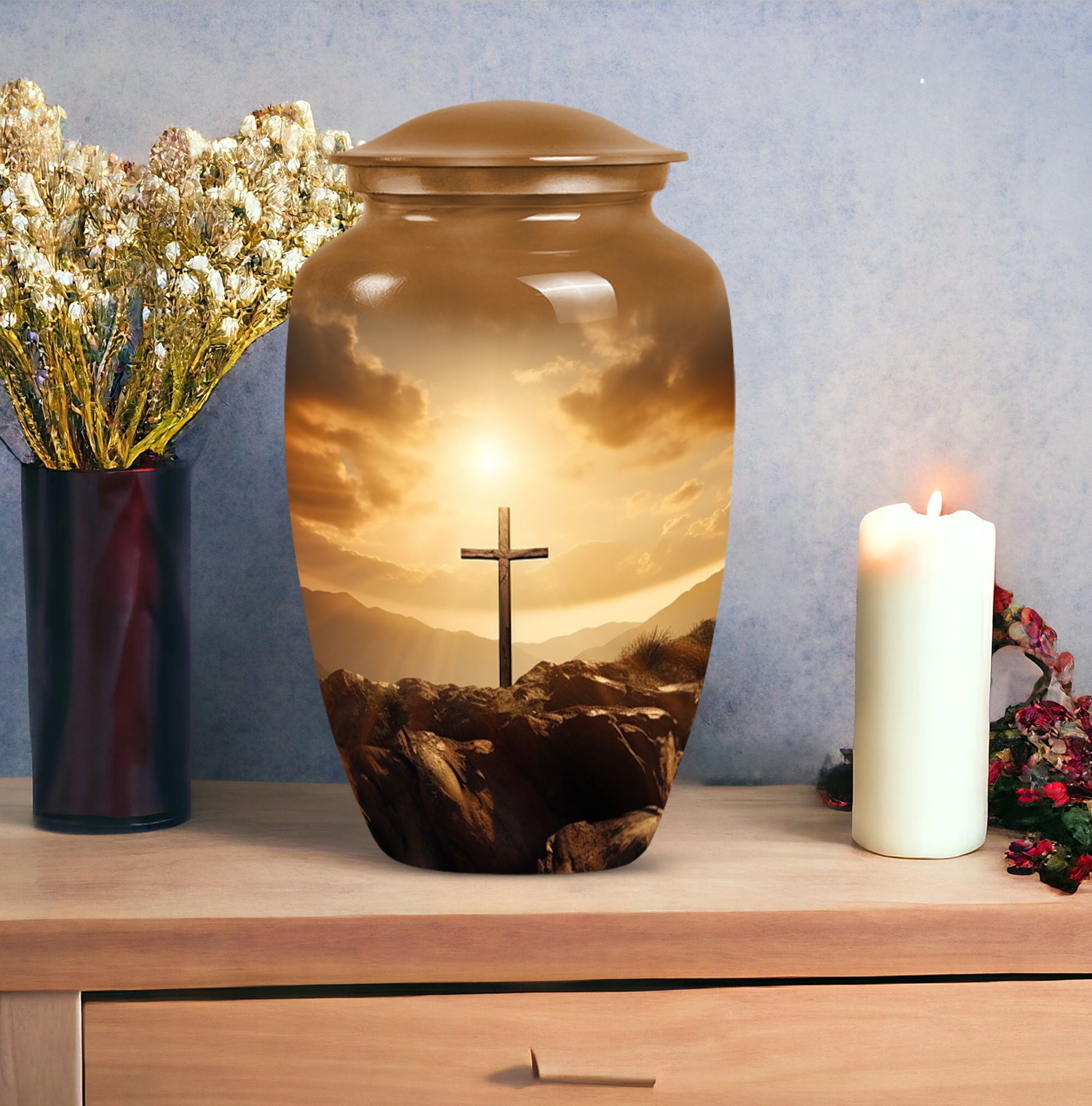 Large Jesus Cross Memorial Urn in classic design.