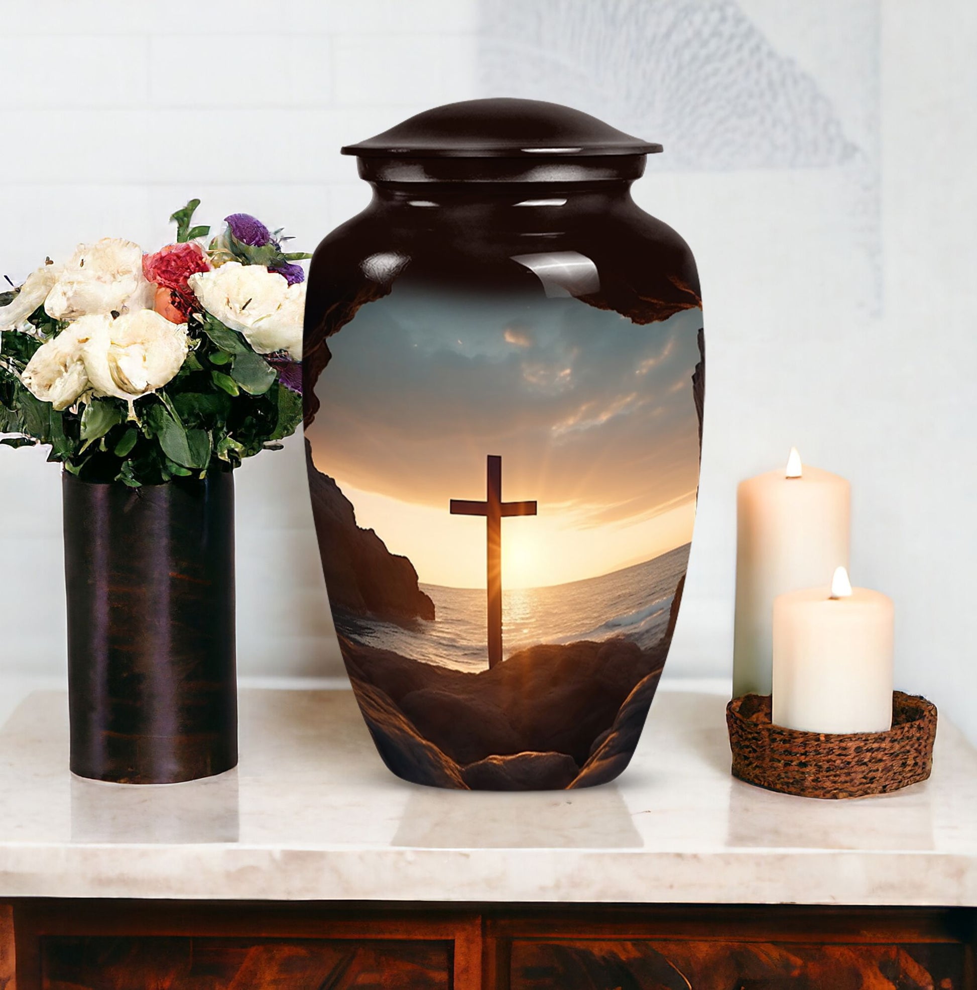 Ocean Jesus Cross 3 Inch Classic Aluminium Urn.