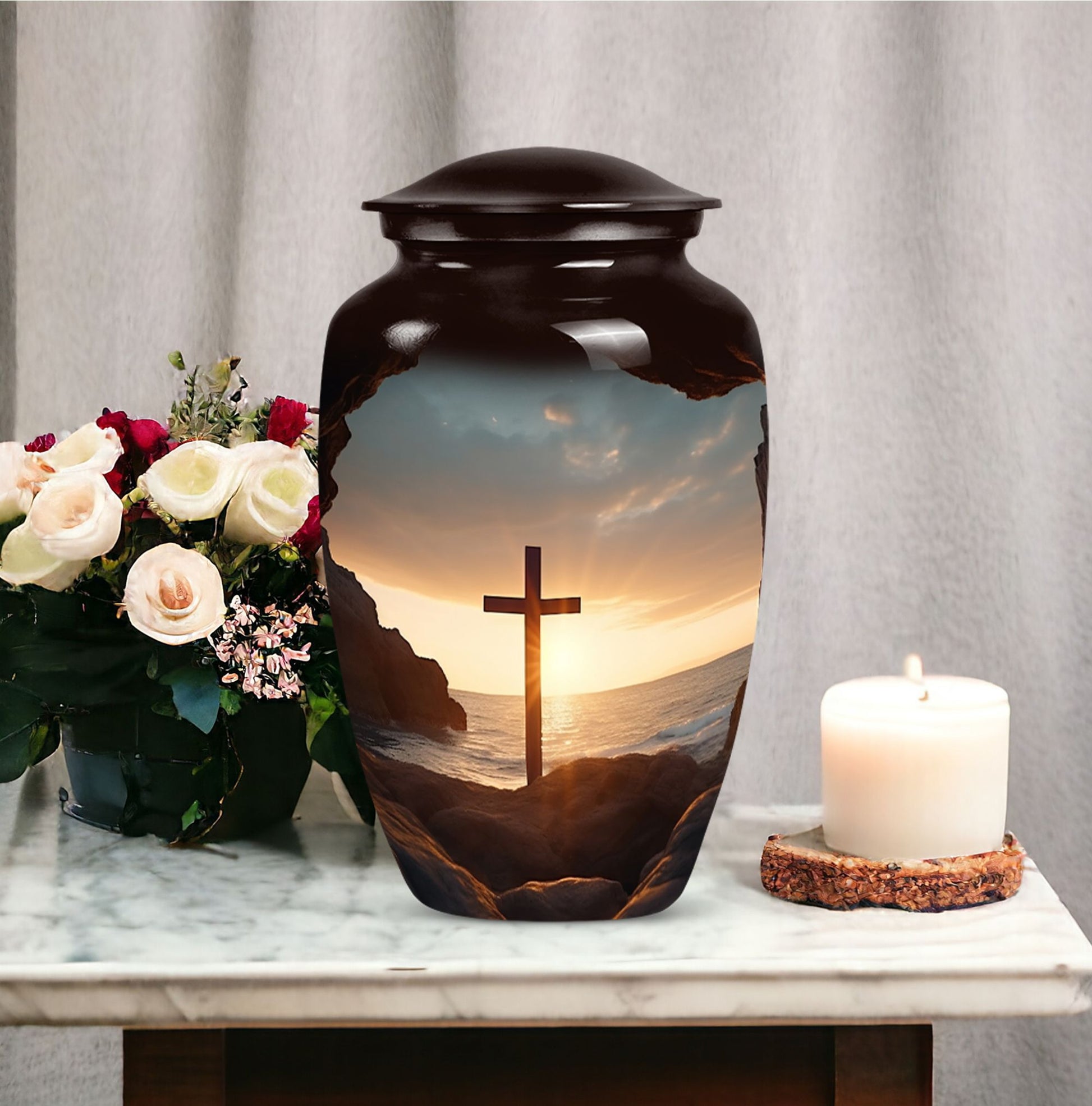 Ocean Jesus Cross 3 Inch Classic Aluminium Urn.