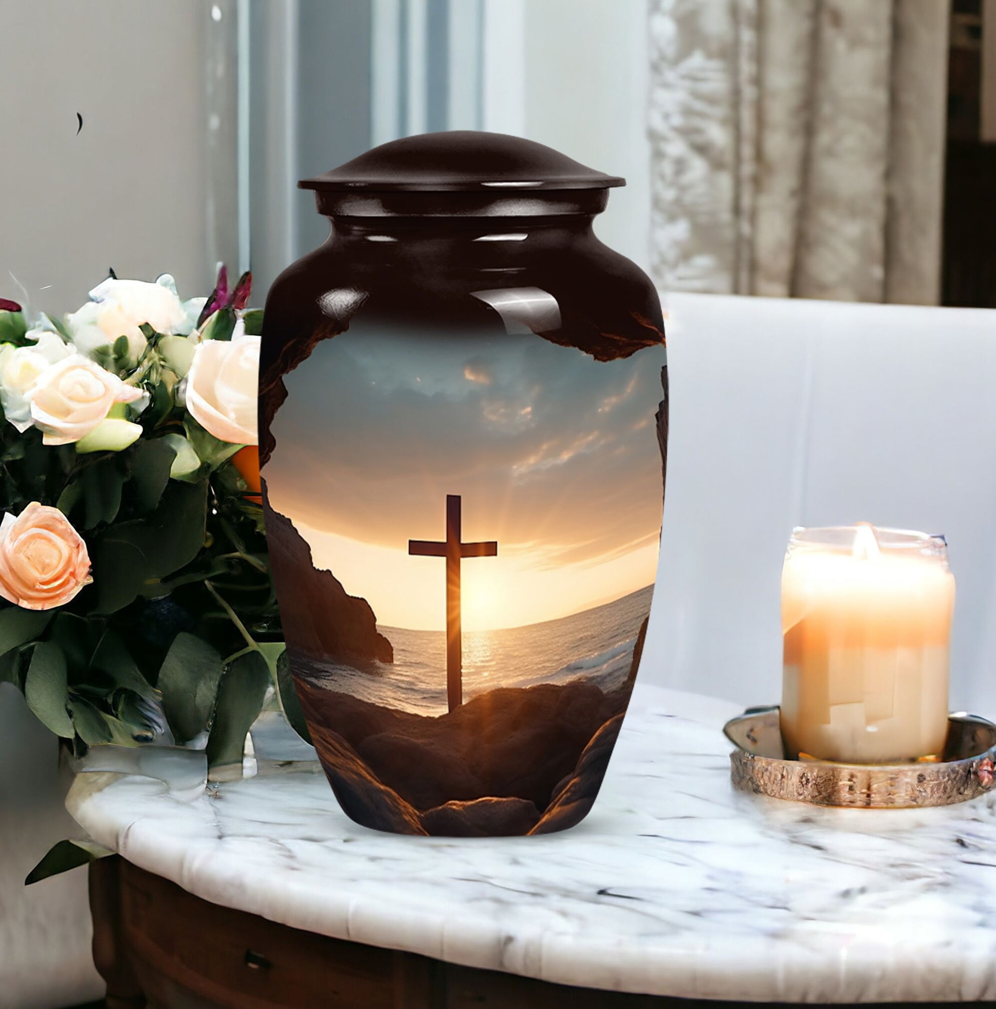 Ocean Jesus Cross 3 Inch Classic Aluminium Urn.