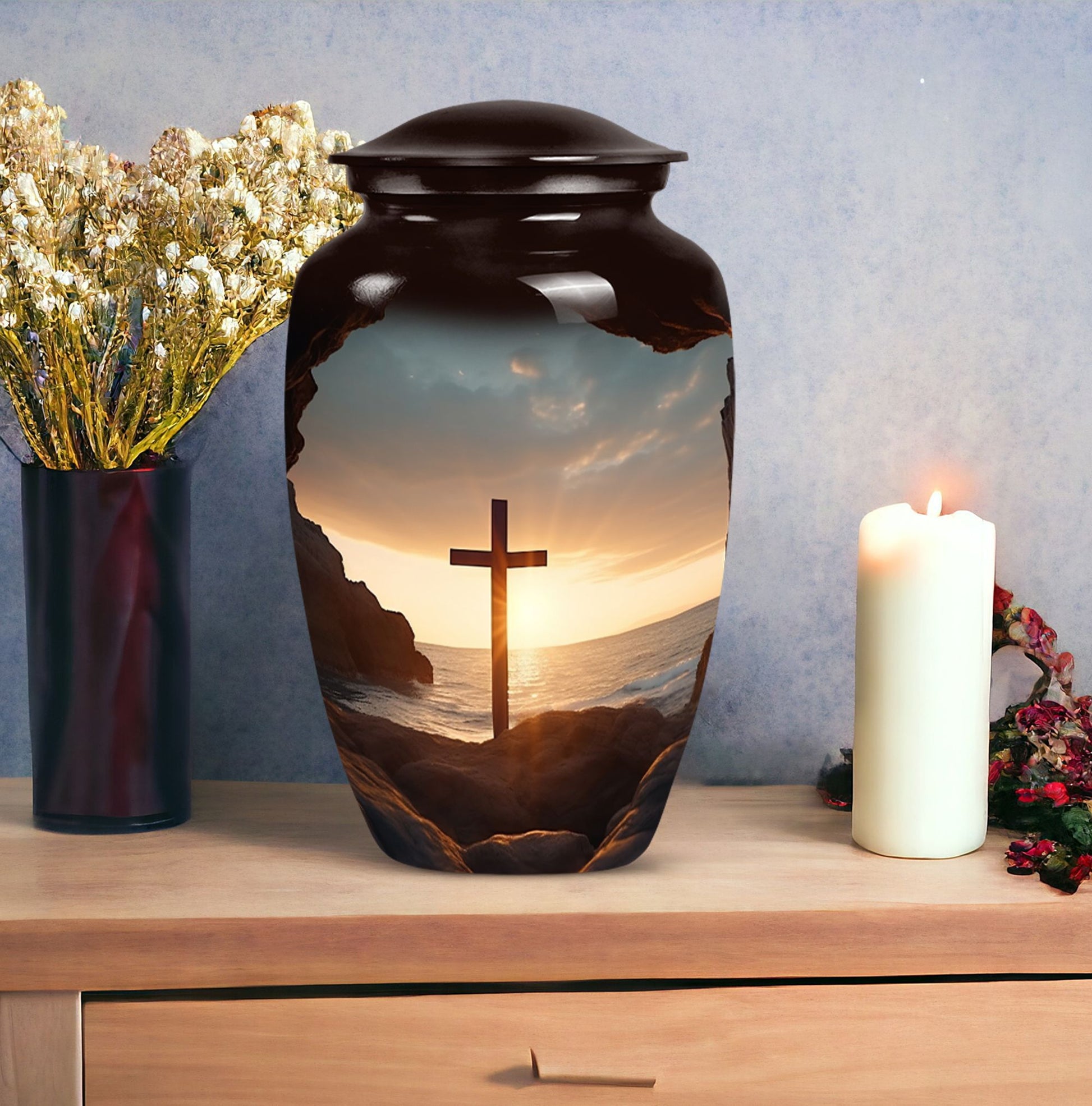 Ocean Jesus Cross 3 Inch Classic Aluminium Urn.