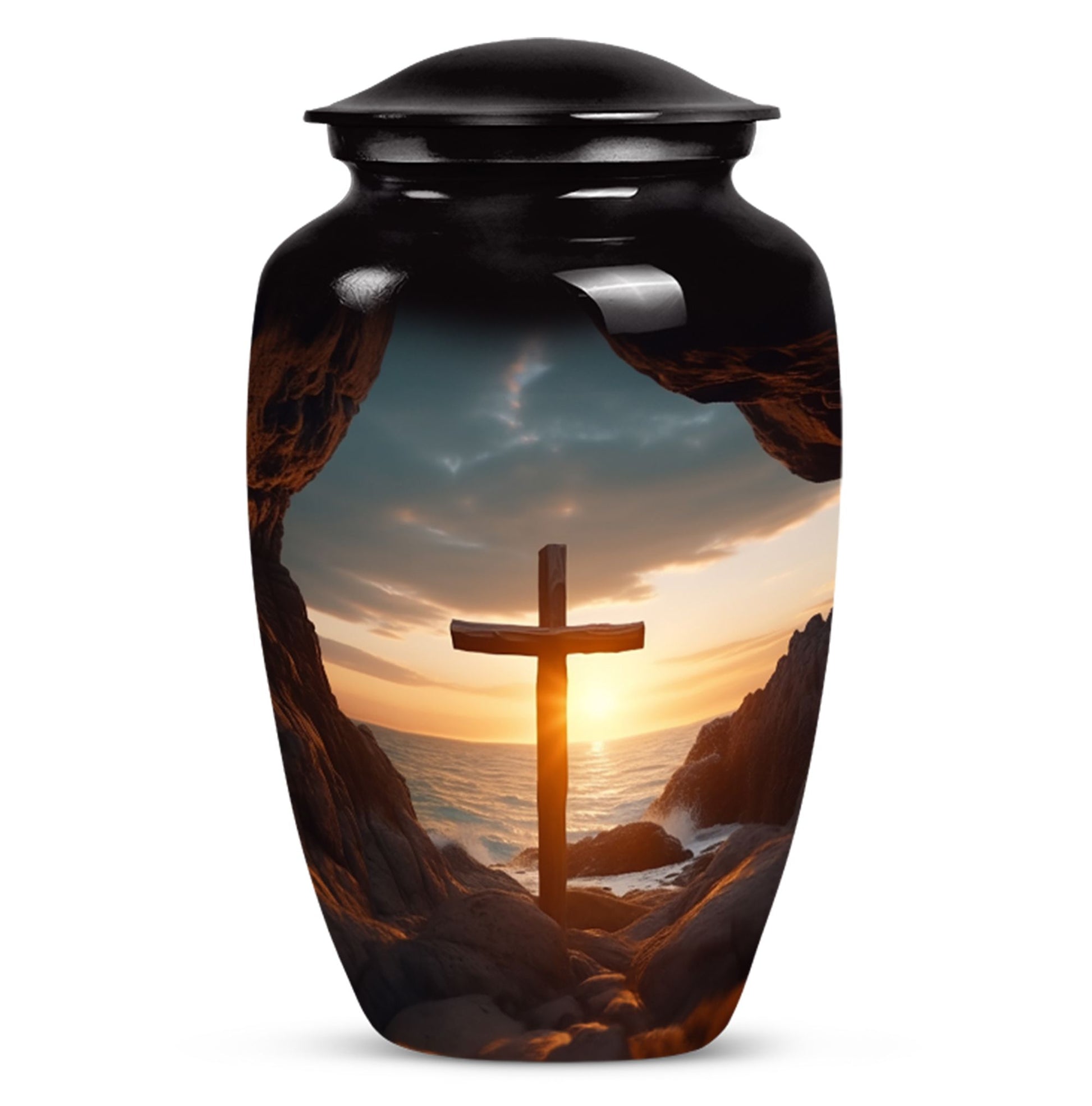 3-inch large Ocean Jesus Cross Urn for ashes.