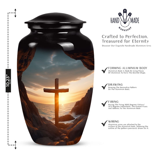 3-inch large Ocean Jesus Cross Urn for ashes.