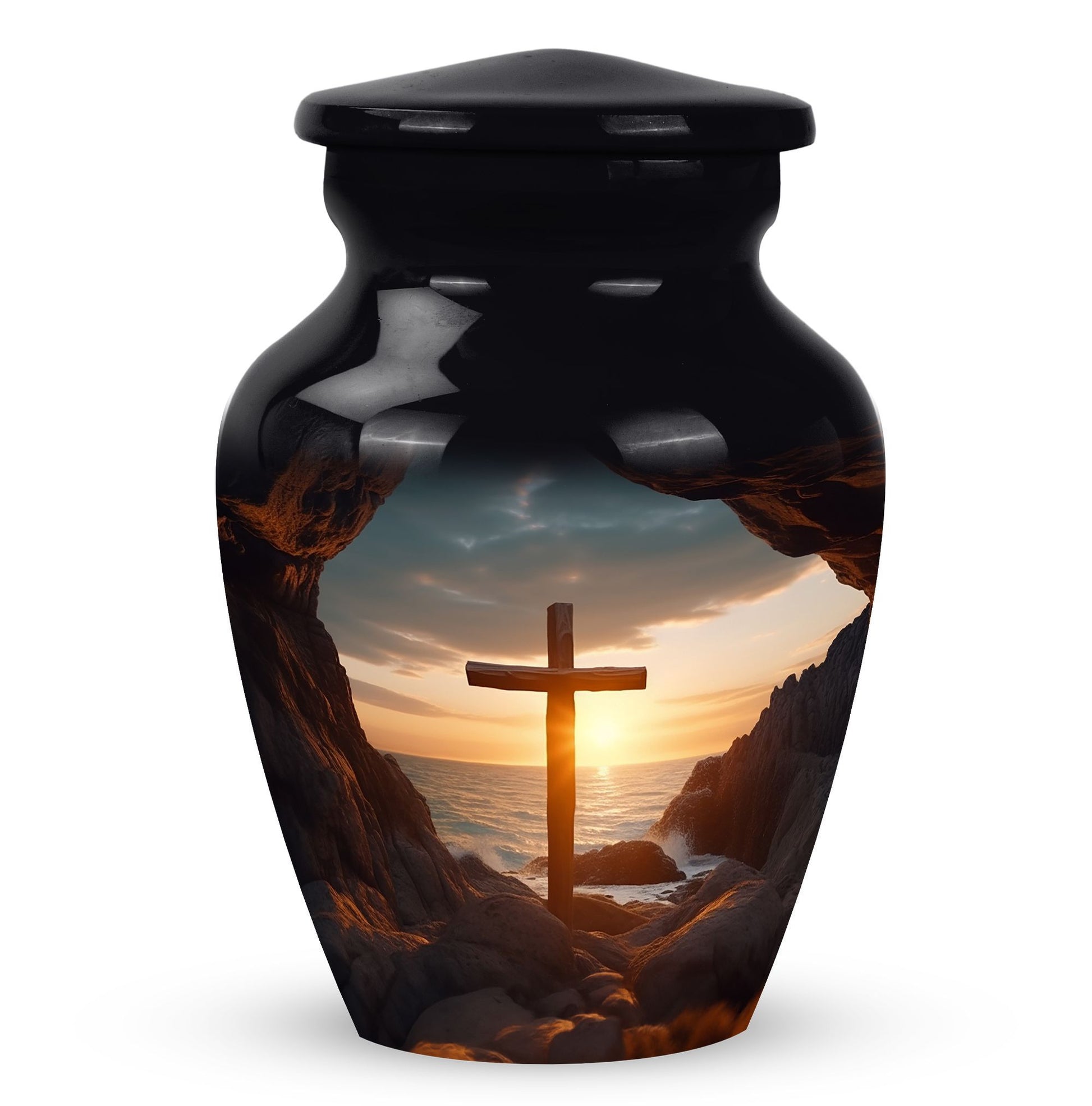 3-inch large Ocean Jesus Cross Urn for ashes.