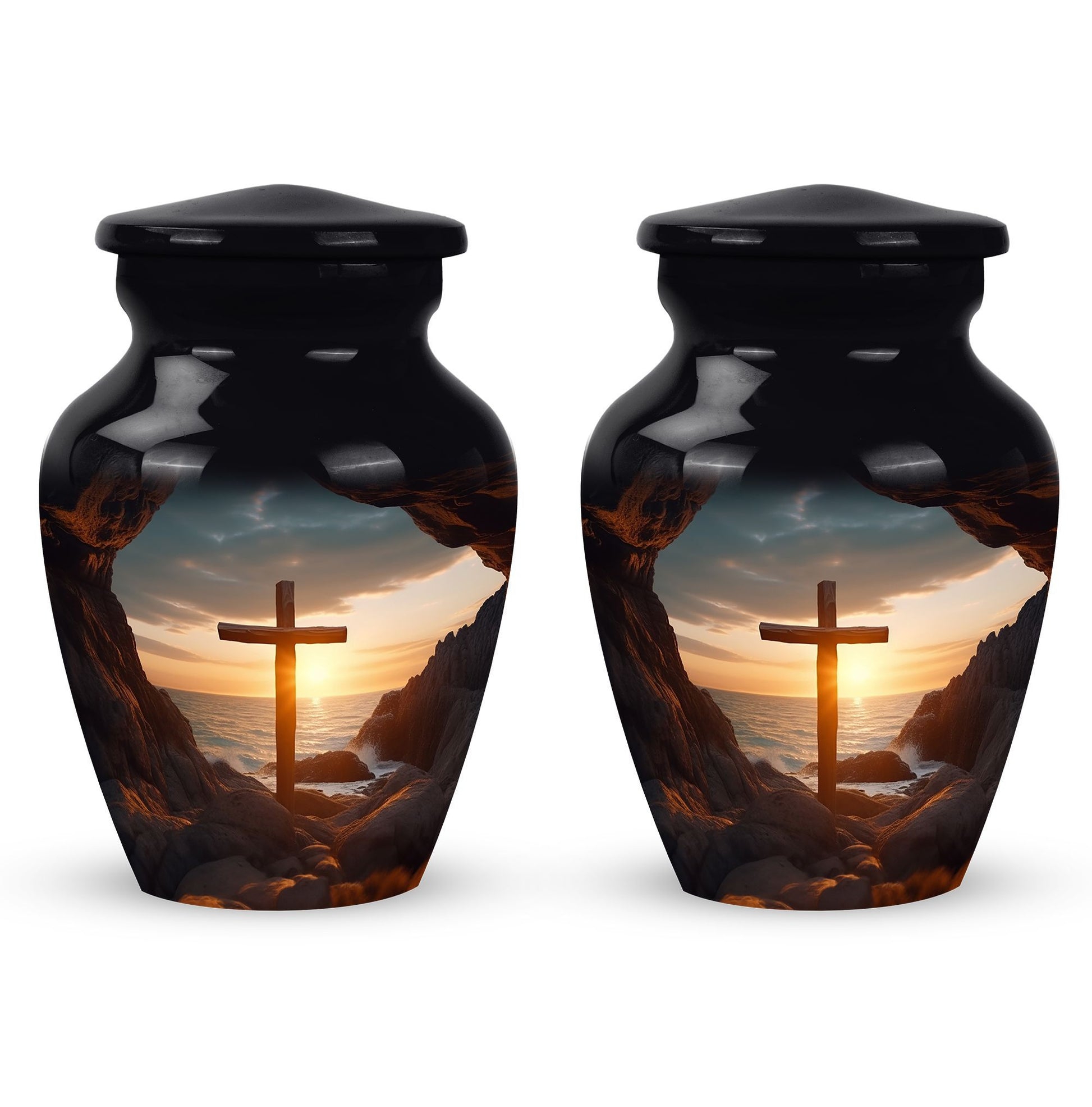 3-inch large Ocean Jesus Cross Urn for ashes.