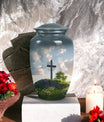 Jesus Christ cross aluminium urn, classic design.