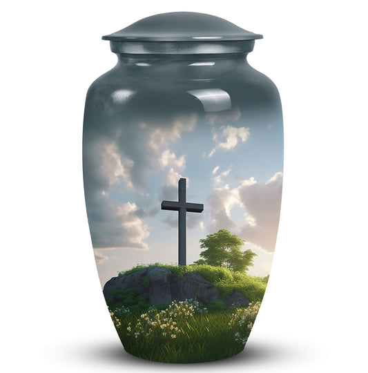 Jesus Christ cross aluminium urn, classic design.