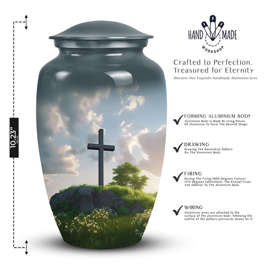 Jesus Christ cross aluminium urn, classic design.