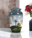 Jesus Christ cross aluminium urn, classic design.