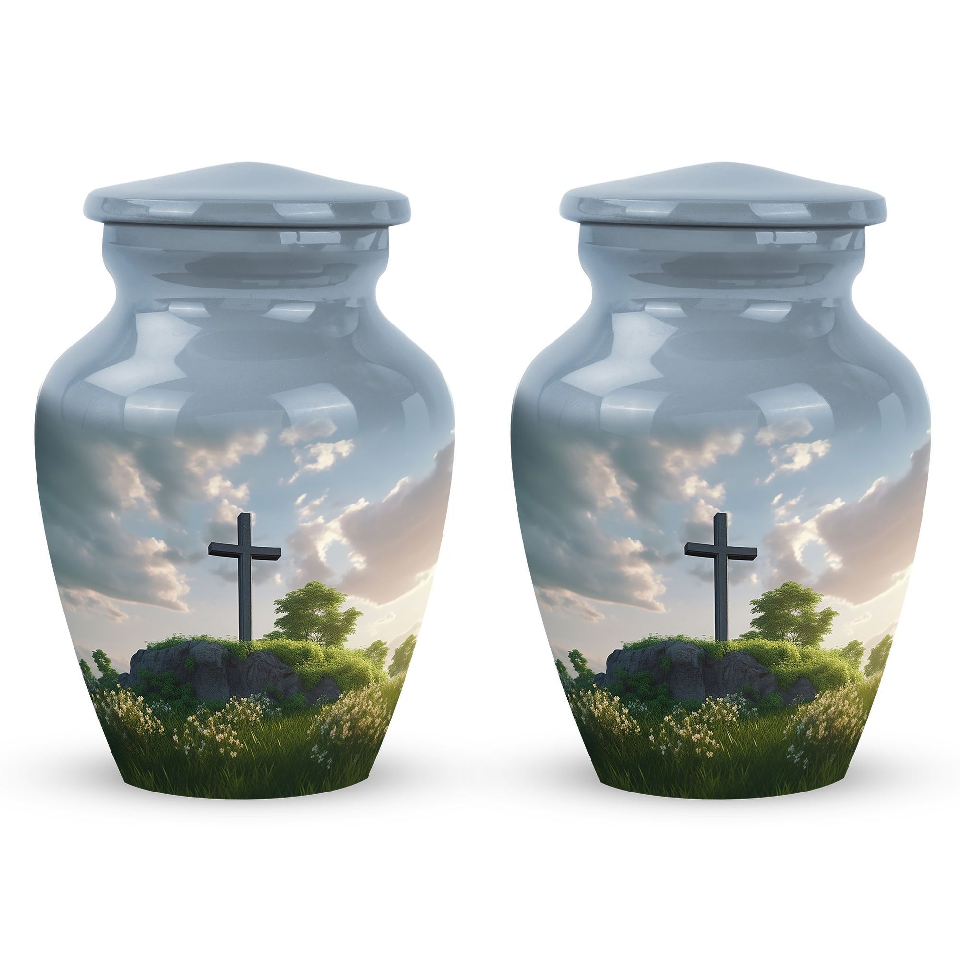 Jesus Christ cross aluminium urn, classic design.