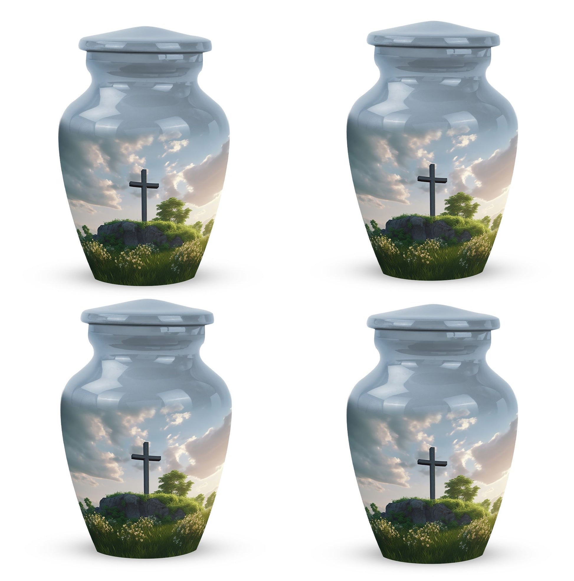 Jesus Christ cross aluminium urn, classic design.