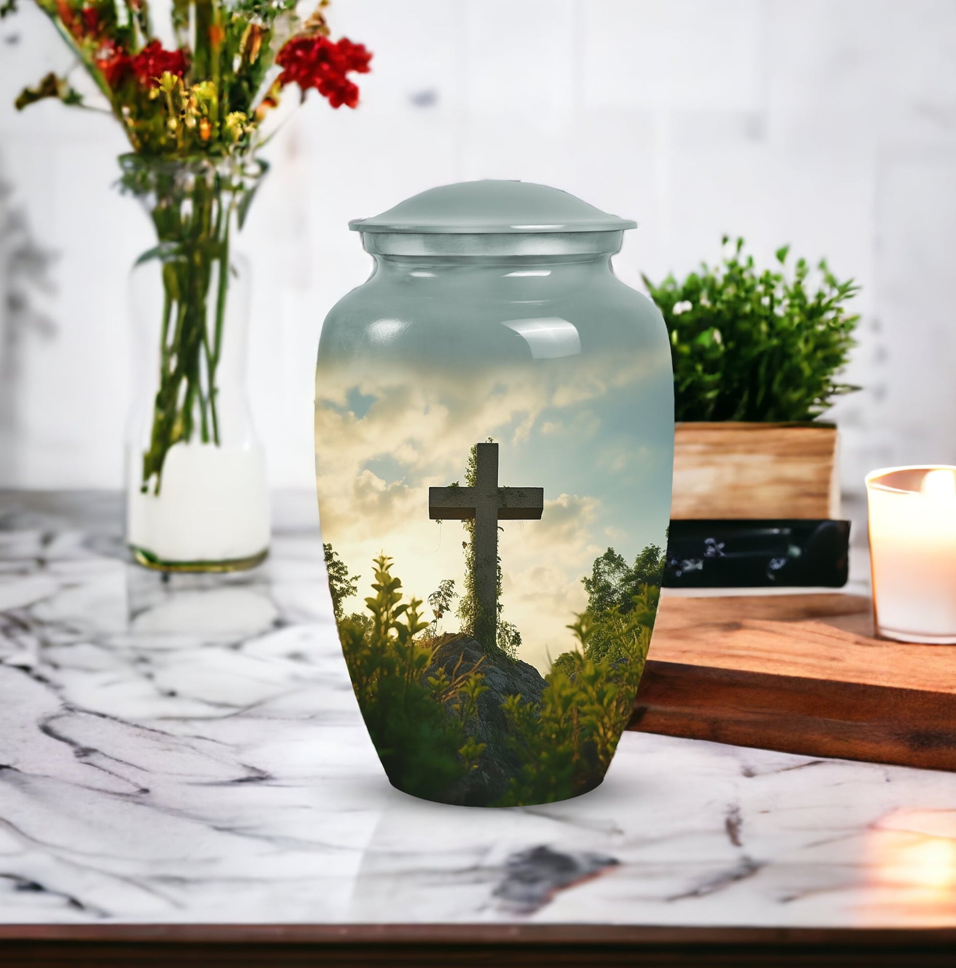 Jesus Christ cross Memorial Urn, Classic Large Urn for Ashes