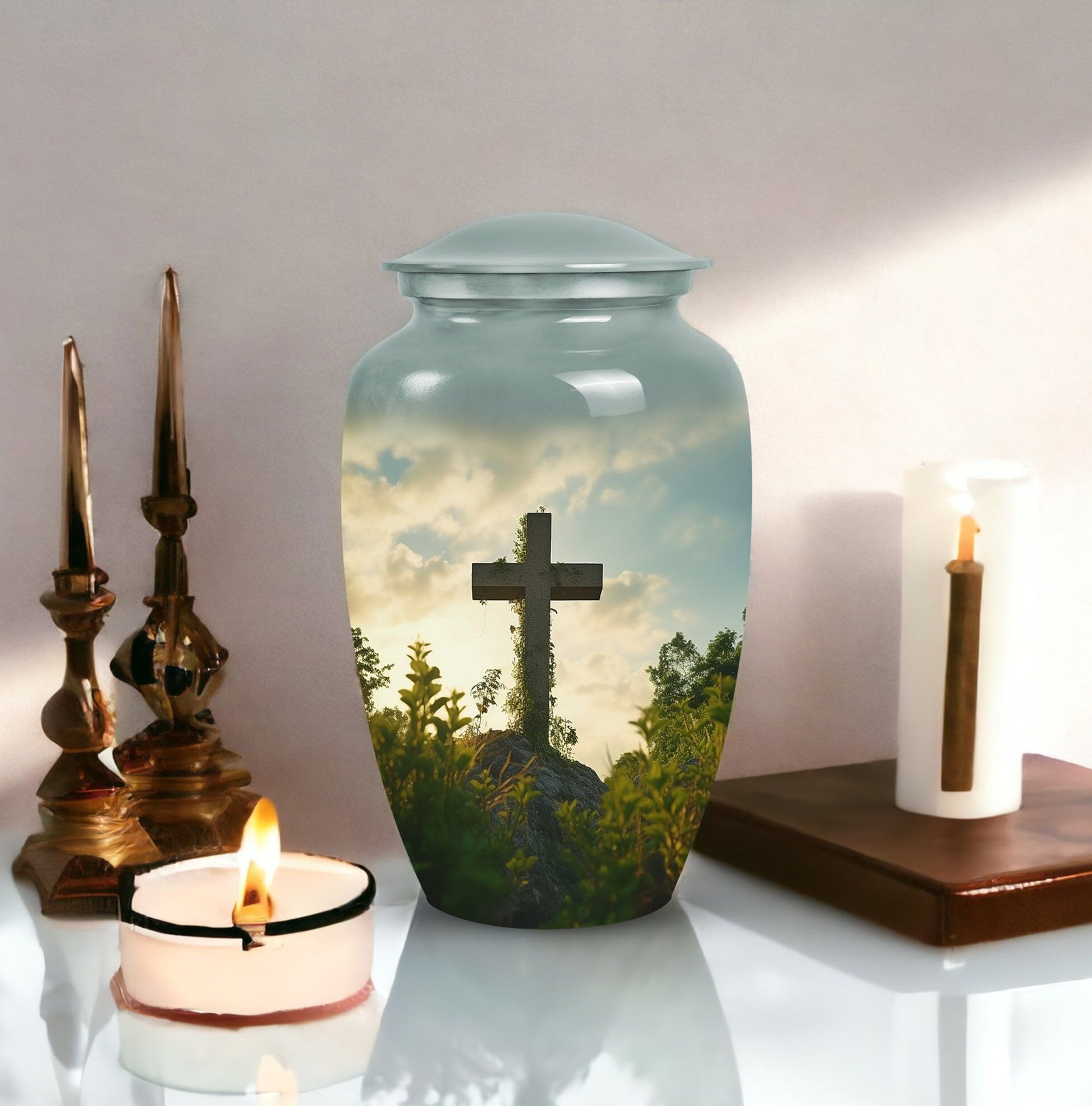 Jesus Christ cross Memorial Urn, Classic Large Urn for Ashes