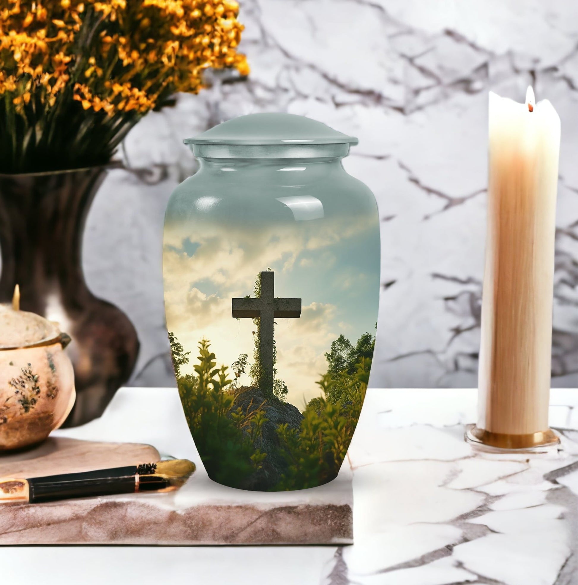 Jesus Christ cross Memorial Urn, Classic Large Urn for Ashes