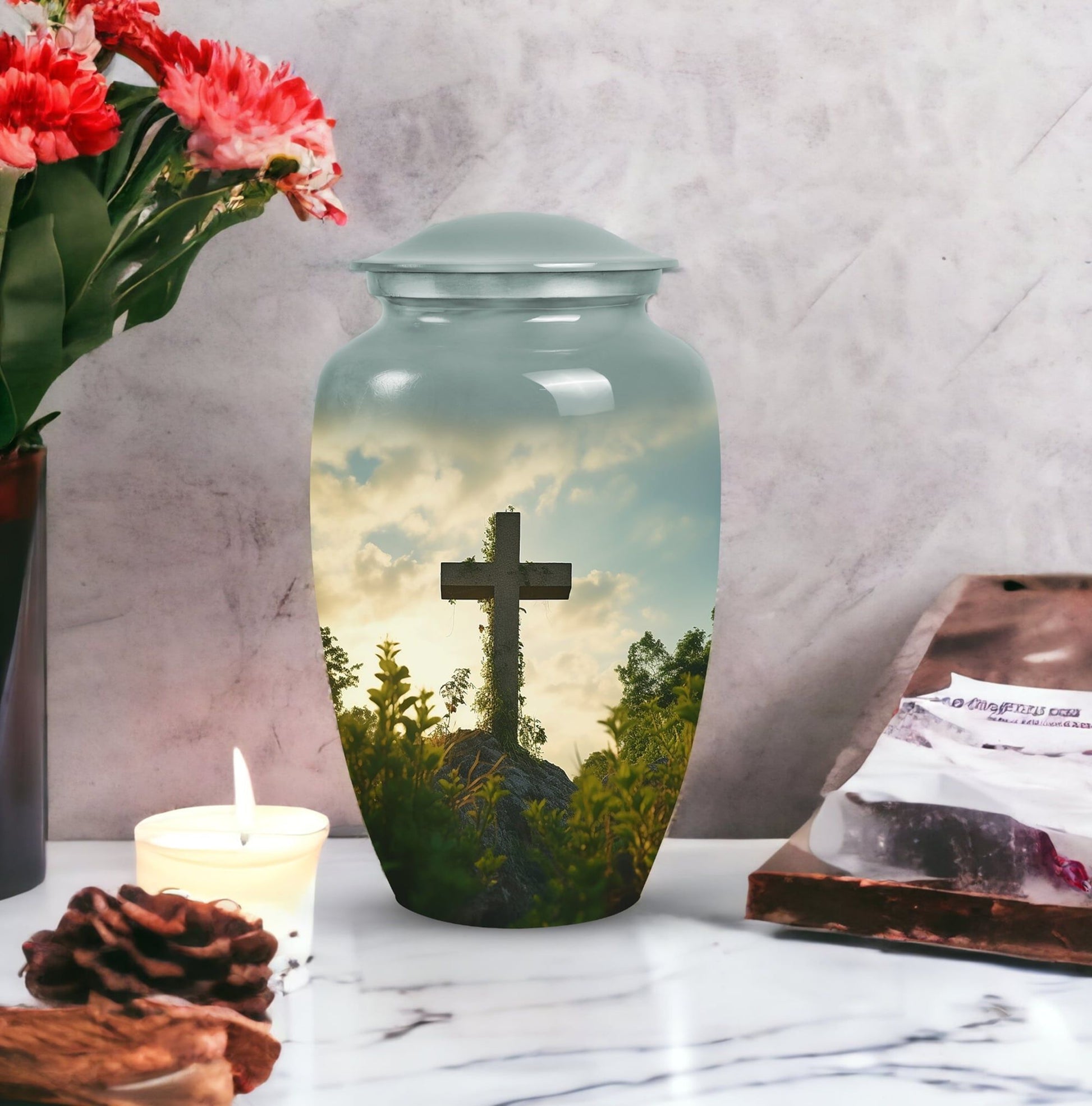 Jesus Christ cross Memorial Urn, Classic Large Urn for Ashes