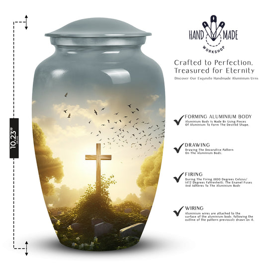 Classic Holy Cross Aluminum Cremation Urn with Personalized.