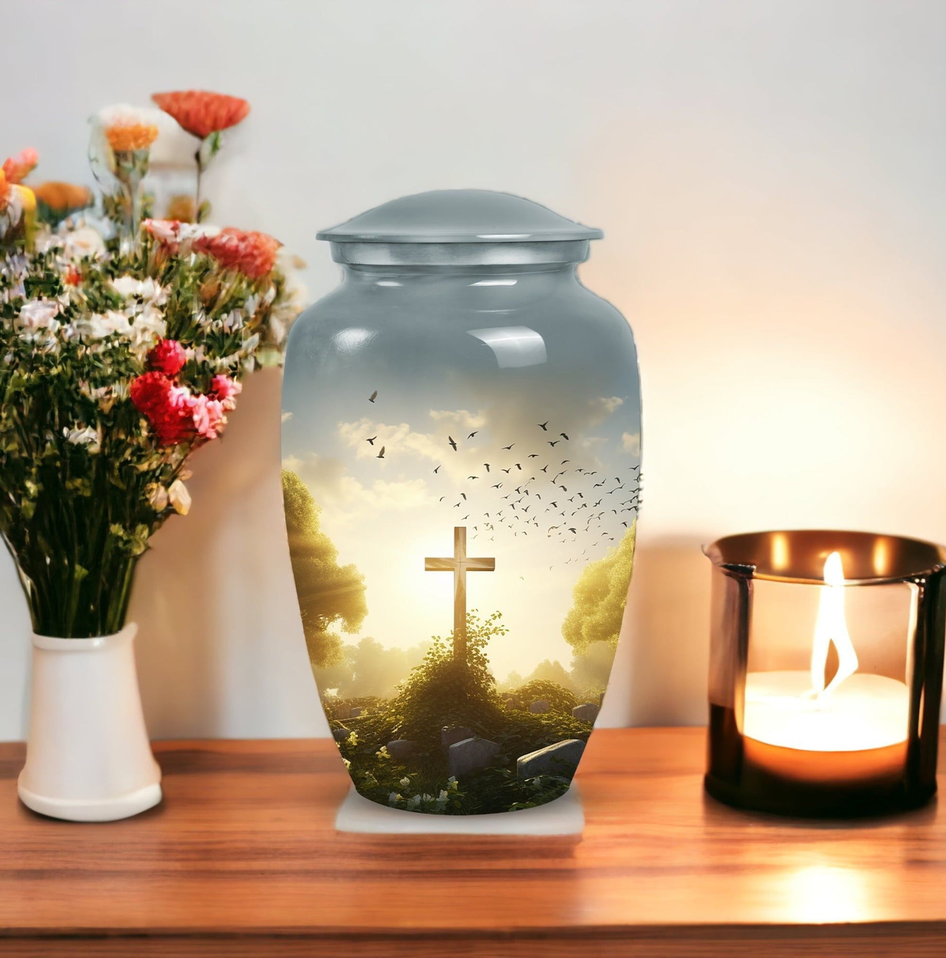 Classic Holy Cross Aluminum Cremation Urn with Personalized.