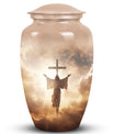 Classic Jesus Christ cross urn made of aluminium.