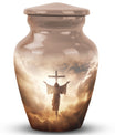 Classic Jesus Christ cross urn made of aluminium.