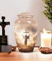 Classic Jesus Christ cross urn made of aluminium.