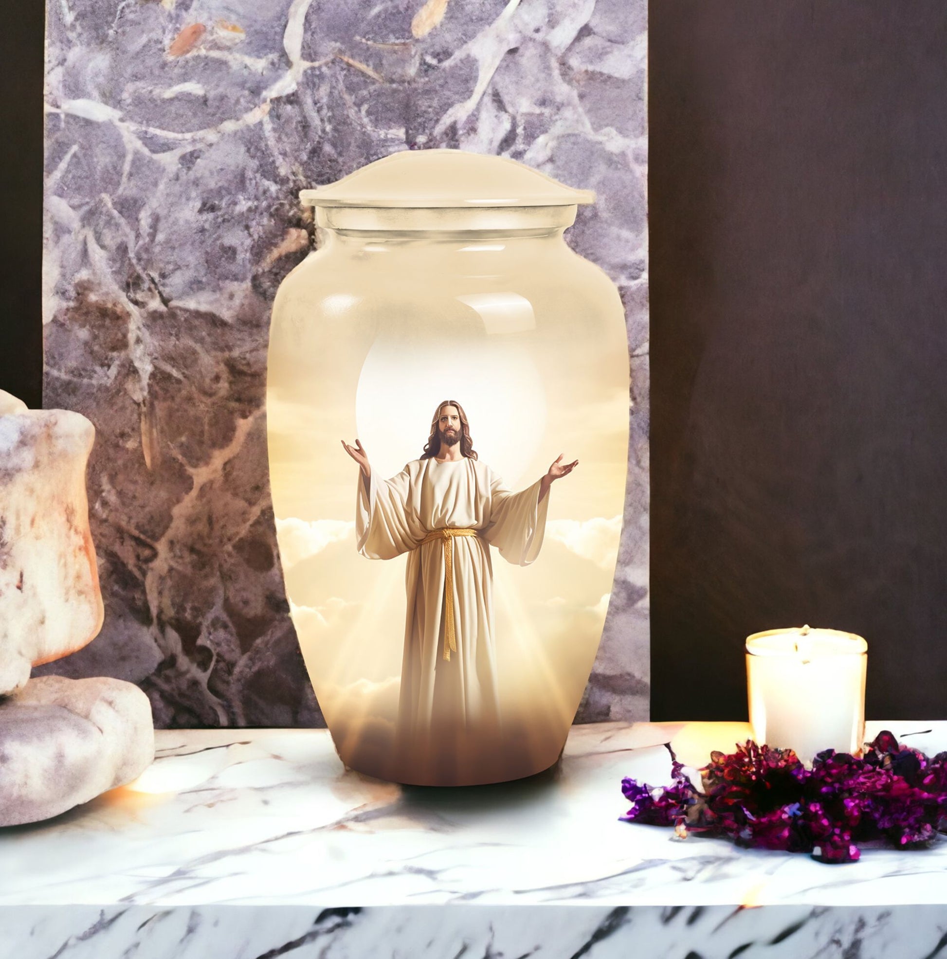 Jesus Christ cross cremation urn, classic 3-inch large urn.